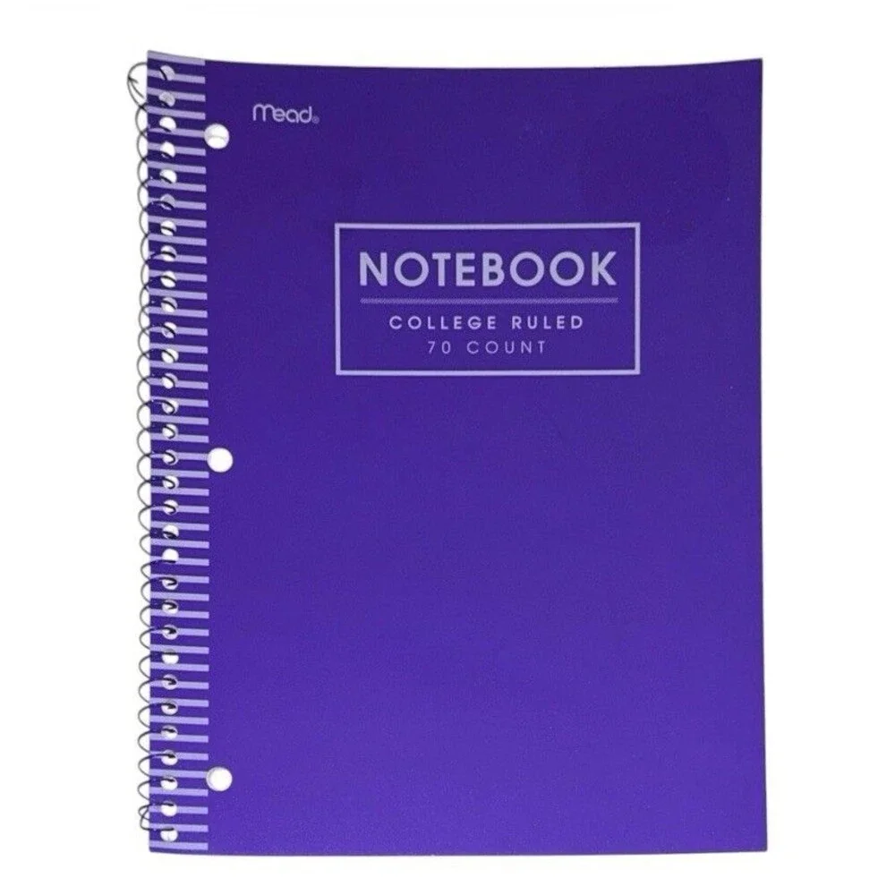 2x Mead College Ruled Spiral Notebook 70 Sheets Each Yellow and Purple